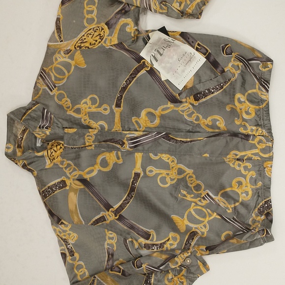 Silk Bomber Jacket Vintage NWT Versace Look Gold Chain Pattern mrkL Oversized - Picture 10 of 13